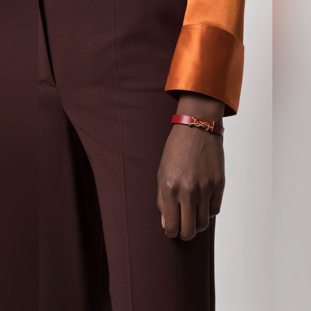 NWT Saint Laurent Gold Tone Red Leather Bracalet - Picture 7 of 14